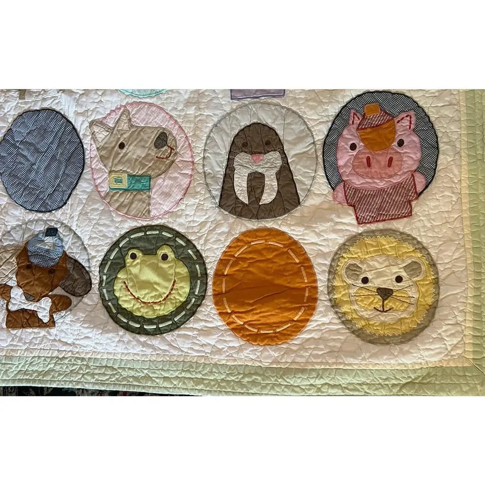 Whimsical Land of Nod Animal Crib Quilt Baby Blanket Play Mat Nursery Decor